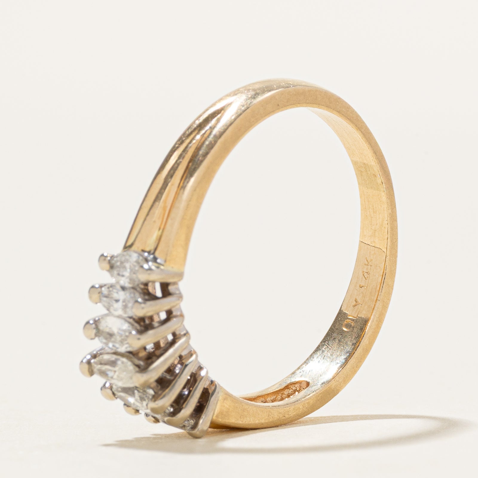 14k Marquise Cut Diamond Grooved Ring | 0.35ctw | SZ 7.75
