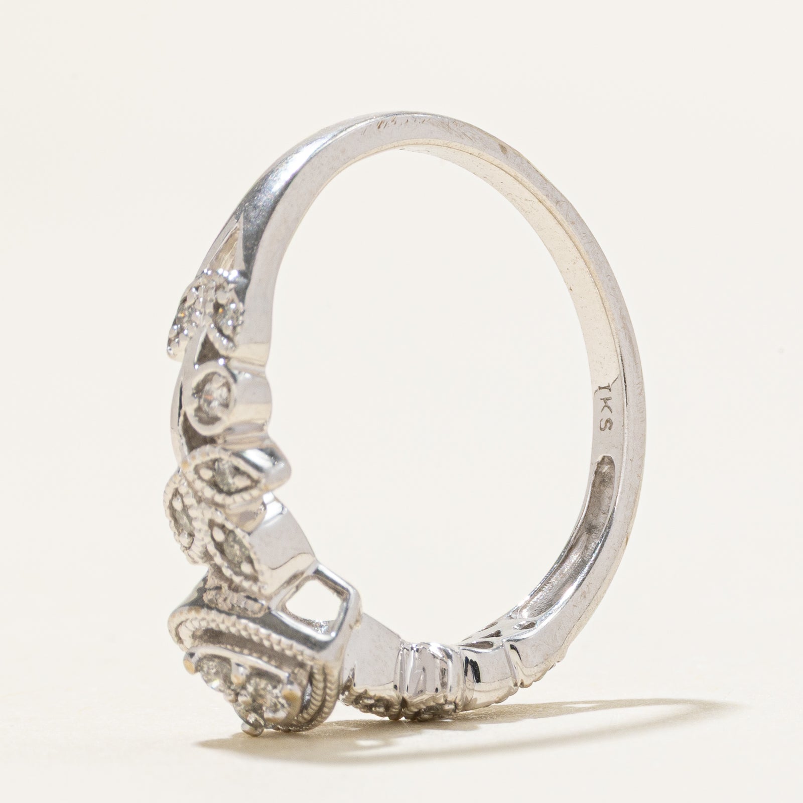 'Birks' 10k Diamond Milgrain Leafy Vine & Heart Ring | 0.12ctw | SZ 6