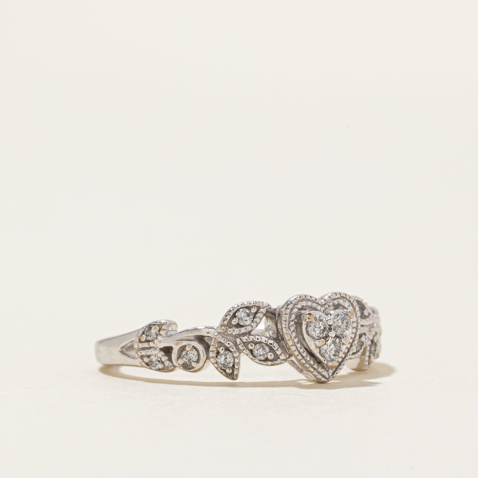 'Birks' 10k Diamond Milgrain Leafy Vine & Heart Ring | 0.12ctw | SZ 6
