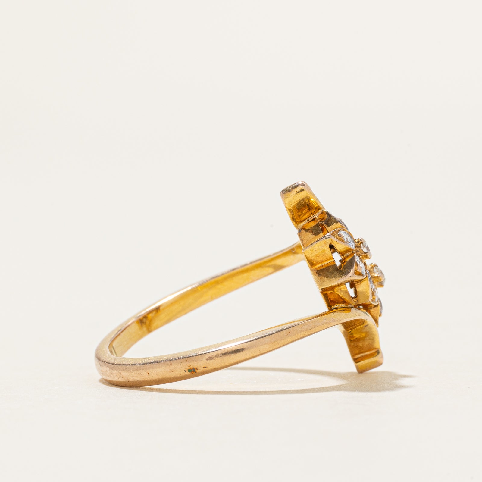 14k Diamond Double Petal Cluster Bypass Ring | 0.26ctw | SZ 4.75
