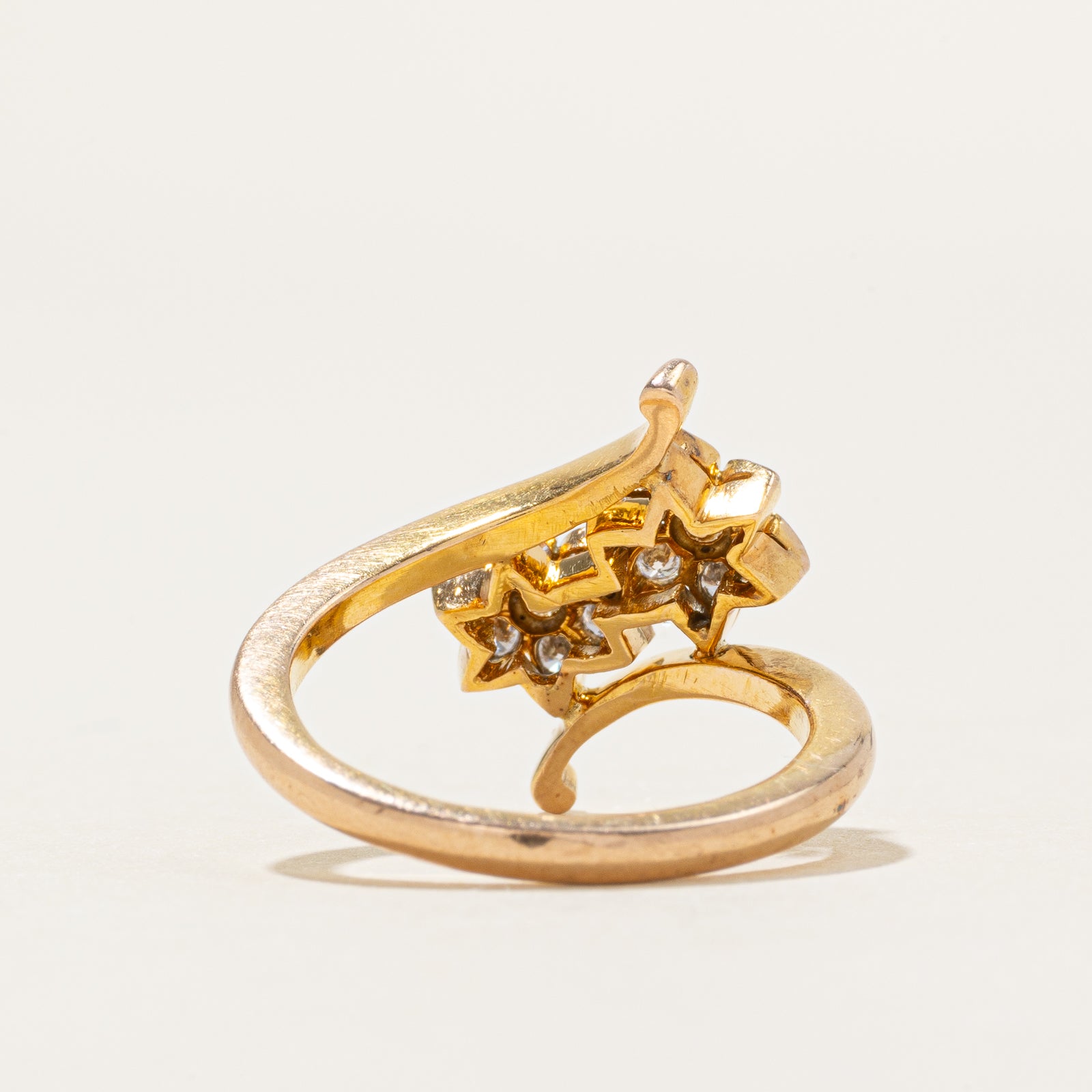 14k Diamond Double Petal Cluster Bypass Ring | 0.26ctw | SZ 4.75