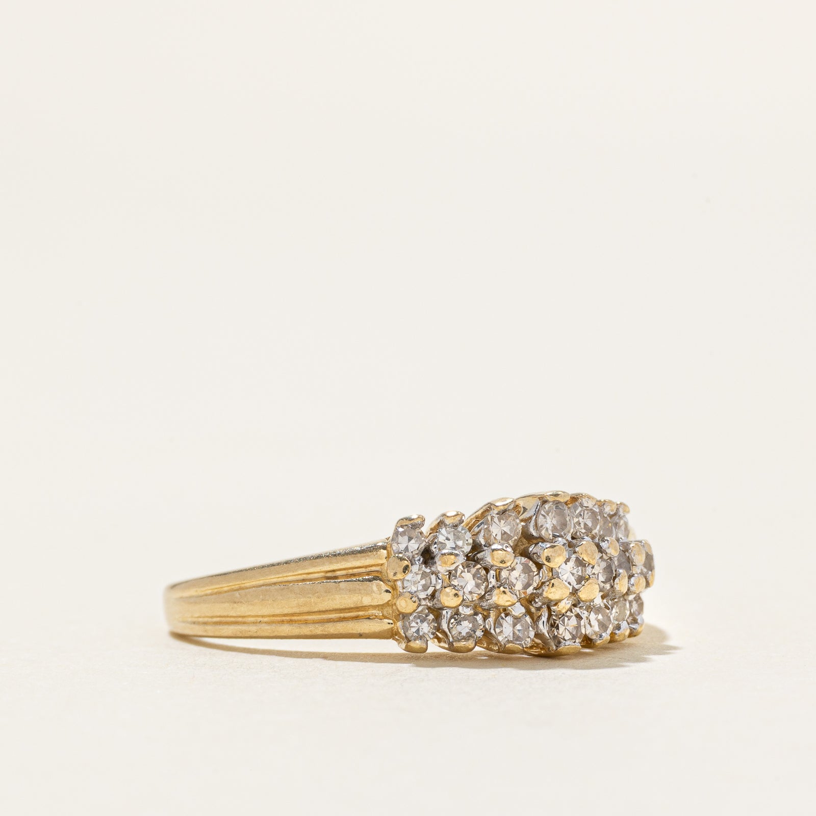10k Multi Row Diamond Grooved Ring | 0.29ctw | SZ 6