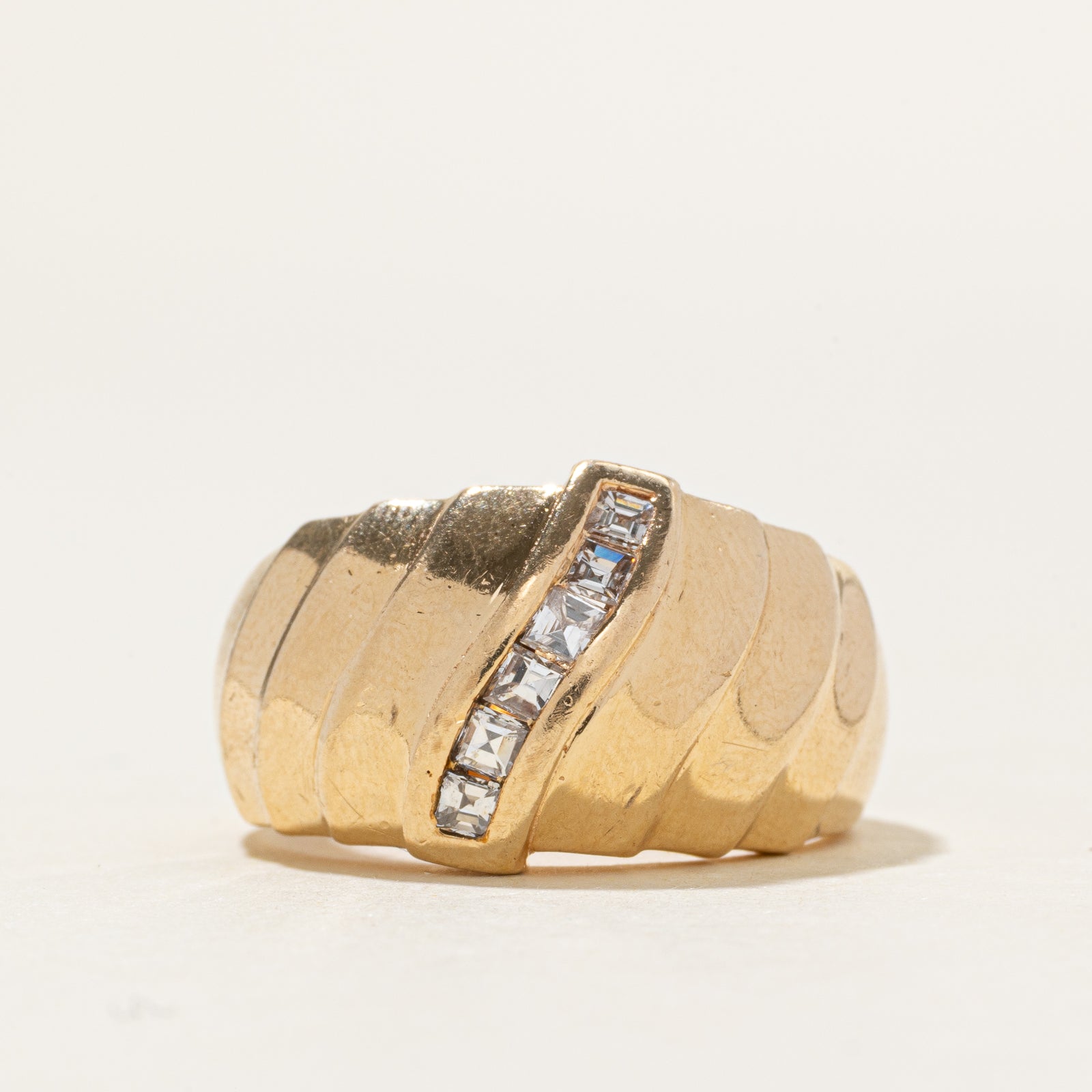 14k Diamond Waterfall Grooved Dome Ring | 0.35ctw | SZ 8