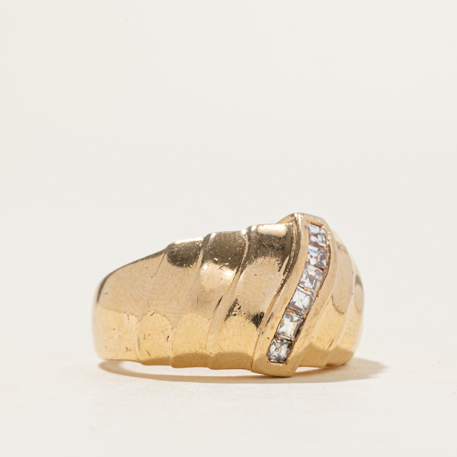 14k Diamond Waterfall Grooved Dome Ring | 0.35ctw | SZ 8