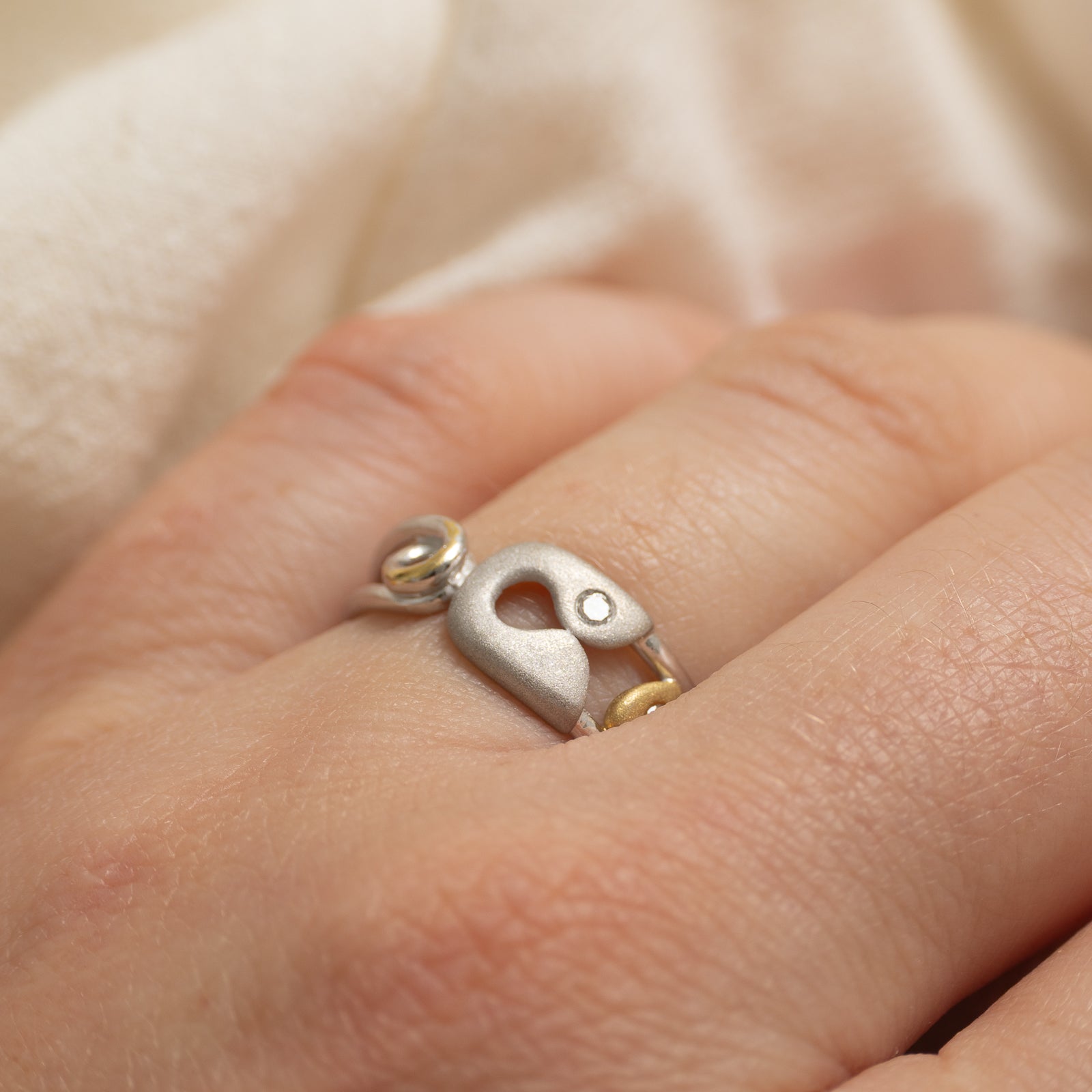 18k Diamond Matte Paperclip Ring | 0.04ctw | SZ 6.25