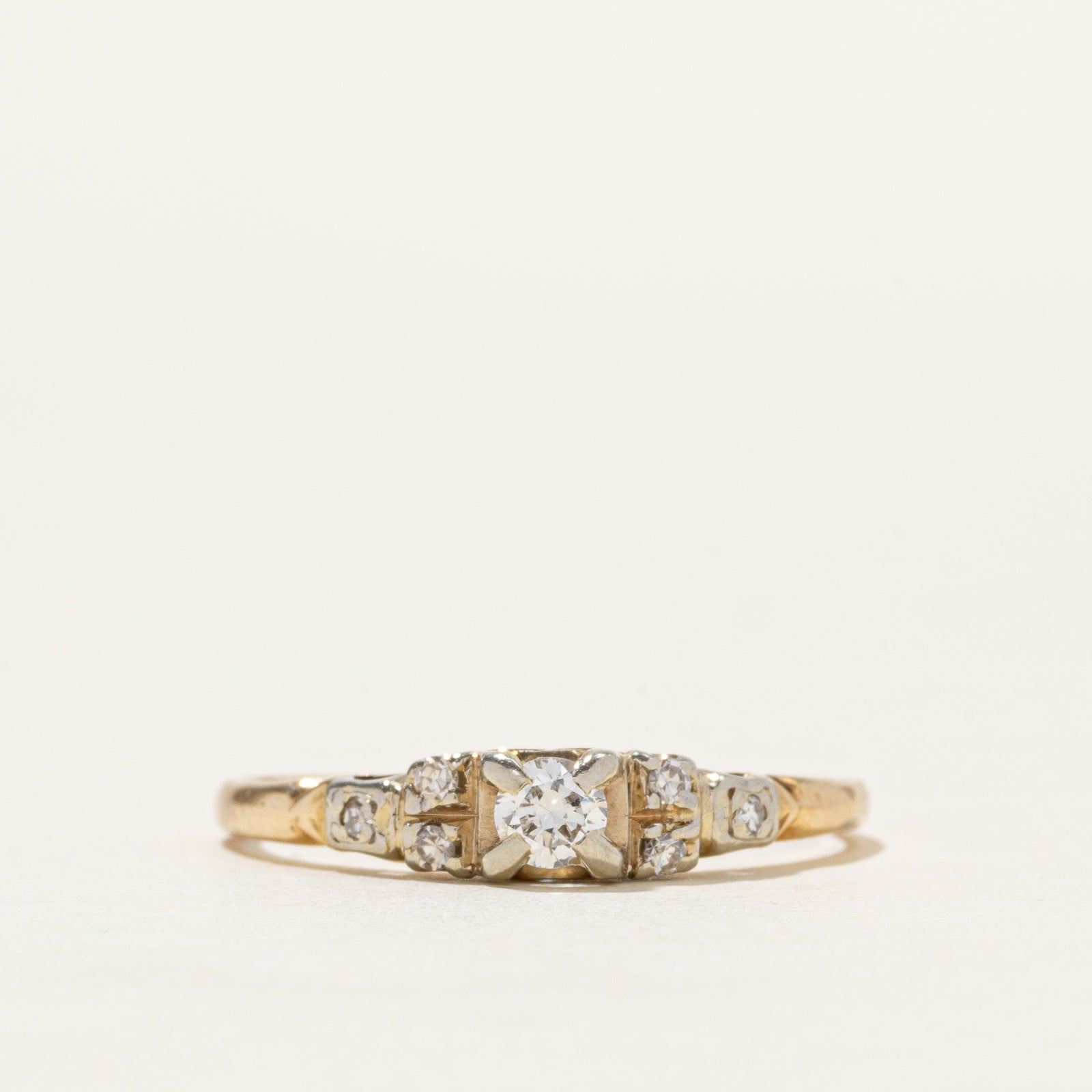 14k Two Tone Vintage Diamond Ring | 0.21ctw | SZ 7.75