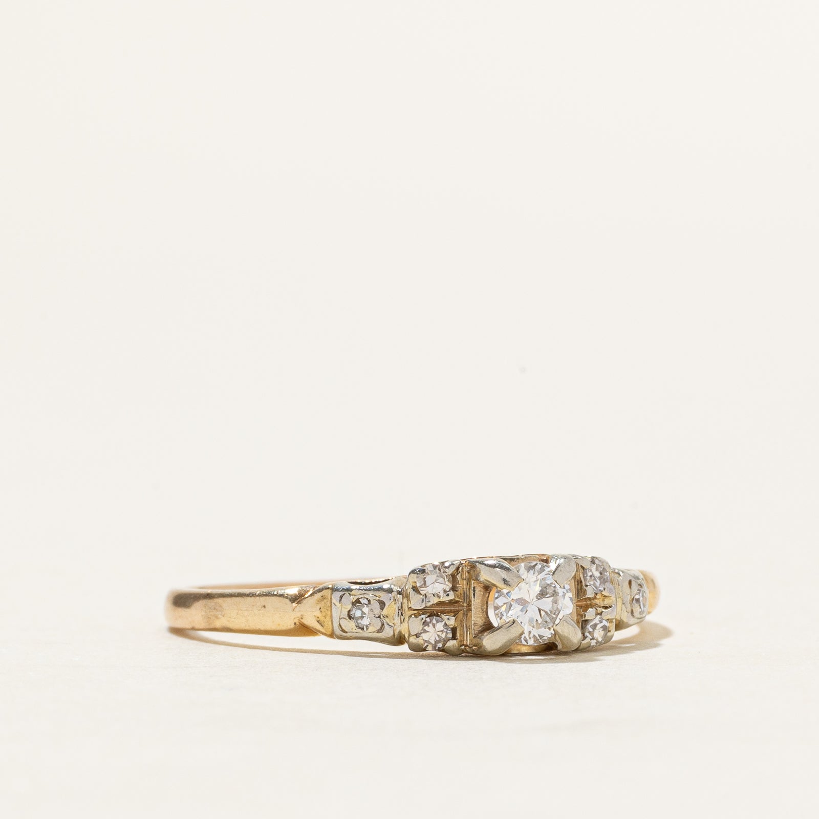 14k Two Tone Vintage Diamond Ring | 0.21ctw | SZ 7.75