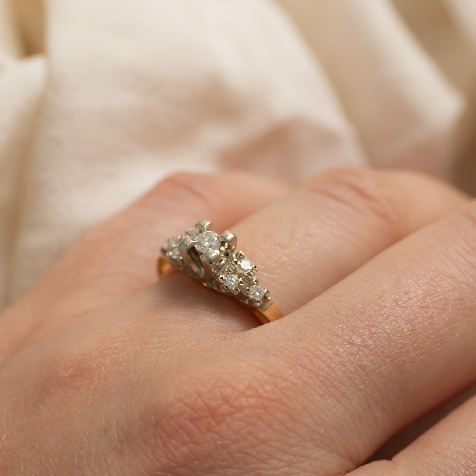 14k Two Tone Gold Vintage Diamond Ring | 0.27ctw | SZ 6.5
