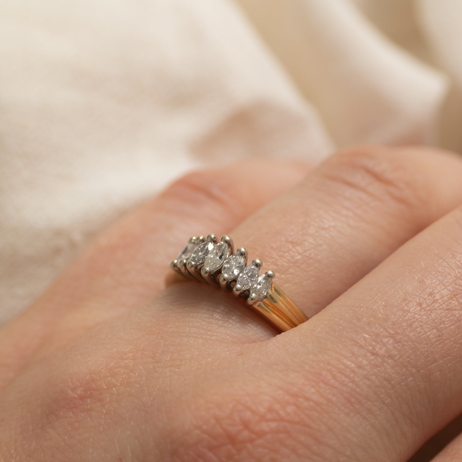 14k Marquise Cut Diamond Grooved Ring | 0.35ctw | SZ 7.75