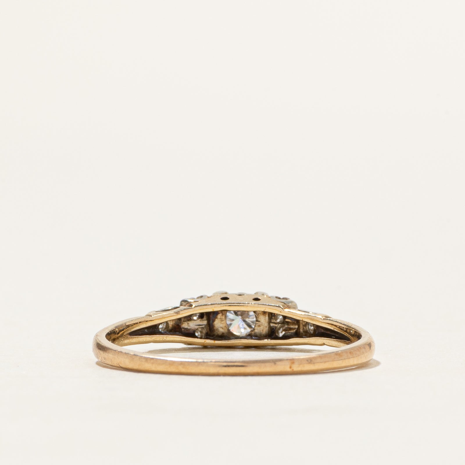 14k Two Tone Vintage Diamond Ring | 0.21ctw | SZ 7.75