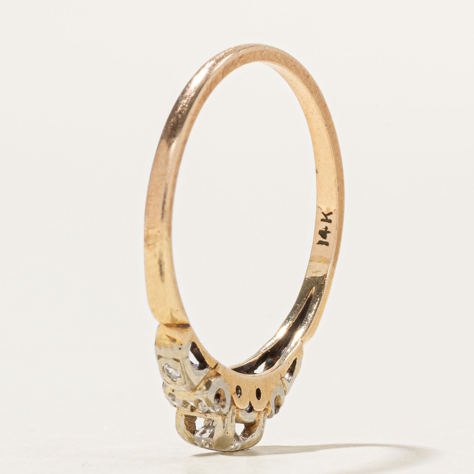 14k Two Tone Vintage Diamond Ring | 0.21ctw | SZ 7.75
