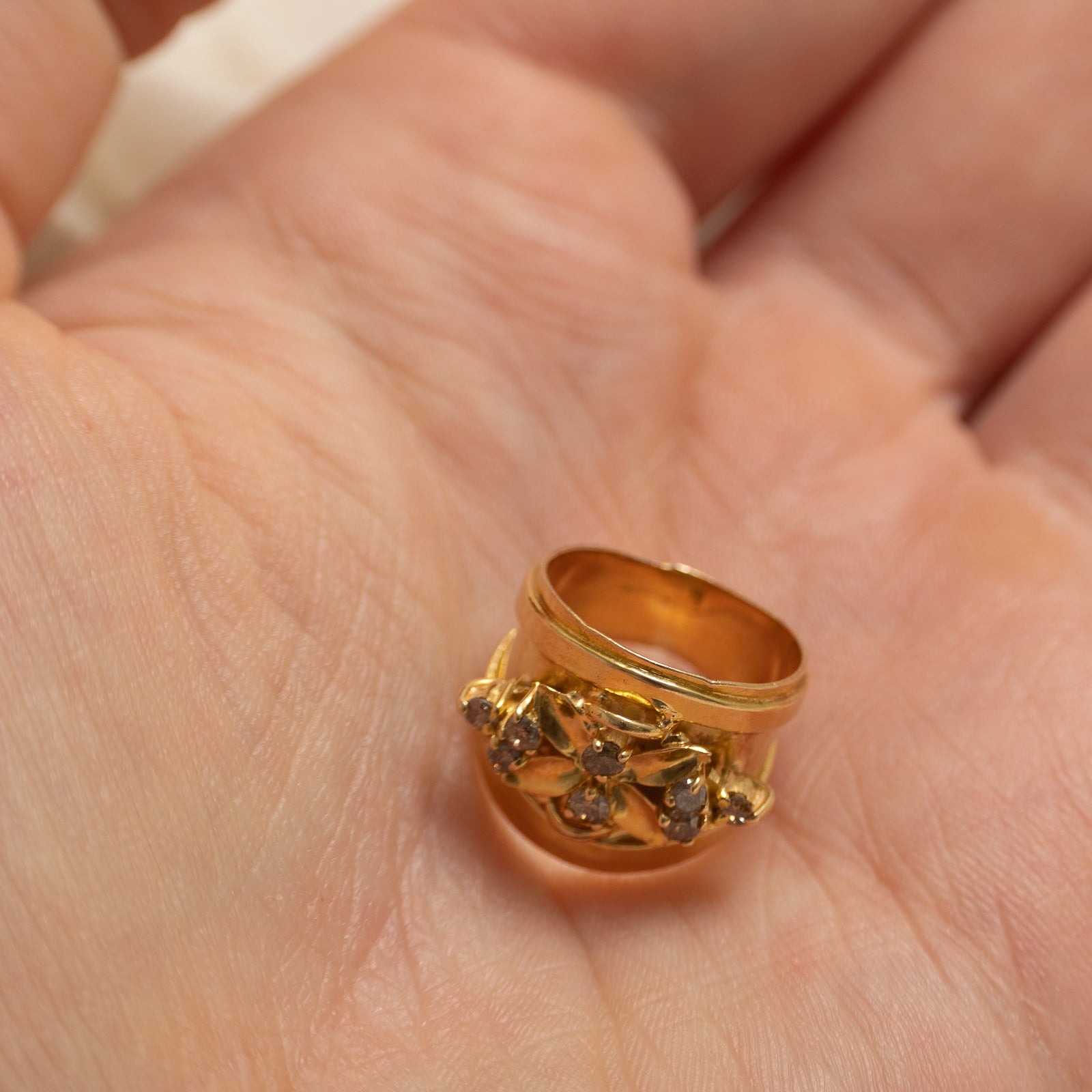 18k Diamond Floral Chunky Pinky Ring | 0.24ctw | SZ 2
