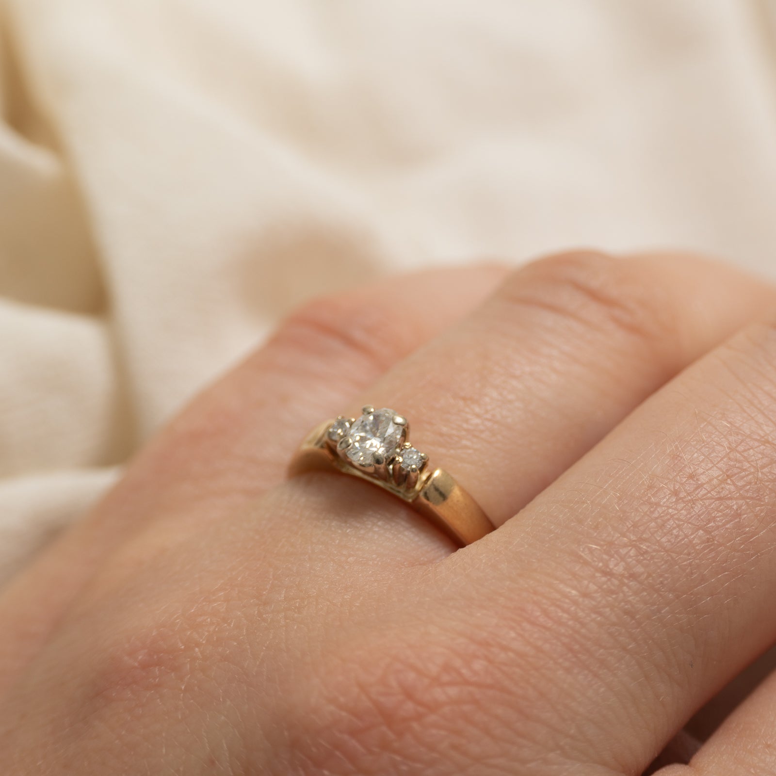 14k Three Stone Basket Set Diamond Ring | 0.32ctw | SZ 5
