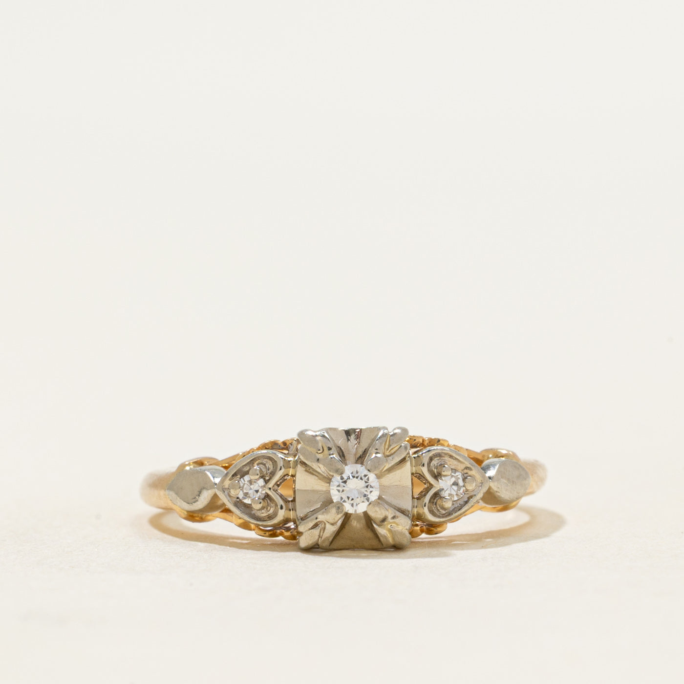Two Tone Illusion Set Diamond Heart Ring | 0.06ctw | SZ 6.25