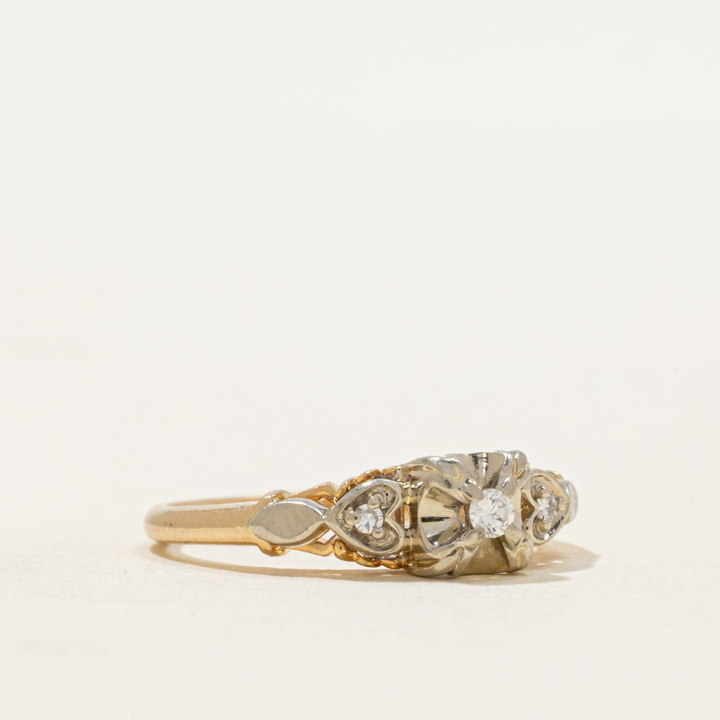 Two Tone Illusion Set Diamond Heart Ring | 0.06ctw | SZ 6.25
