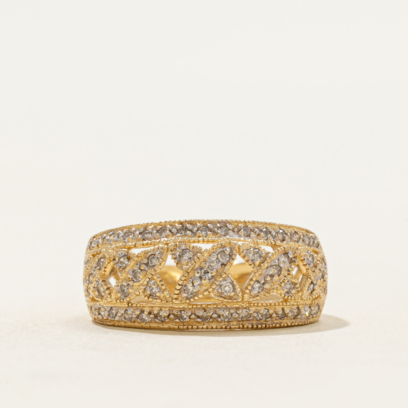 Pave Set Diamond X Dome Ring | 0.19ctw | SZ 6.25