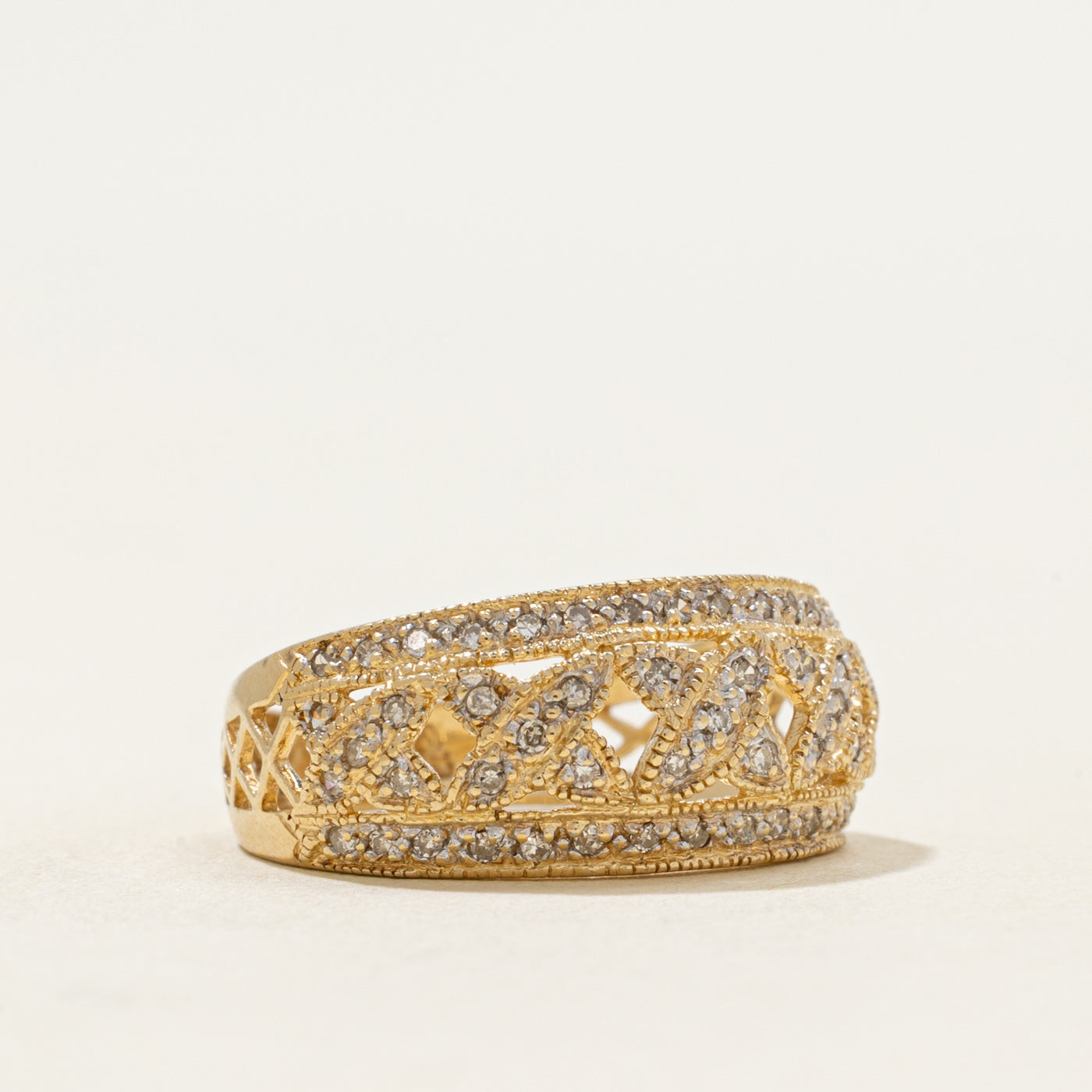 Pave Set Diamond X Dome Ring | 0.19ctw | SZ 6.25