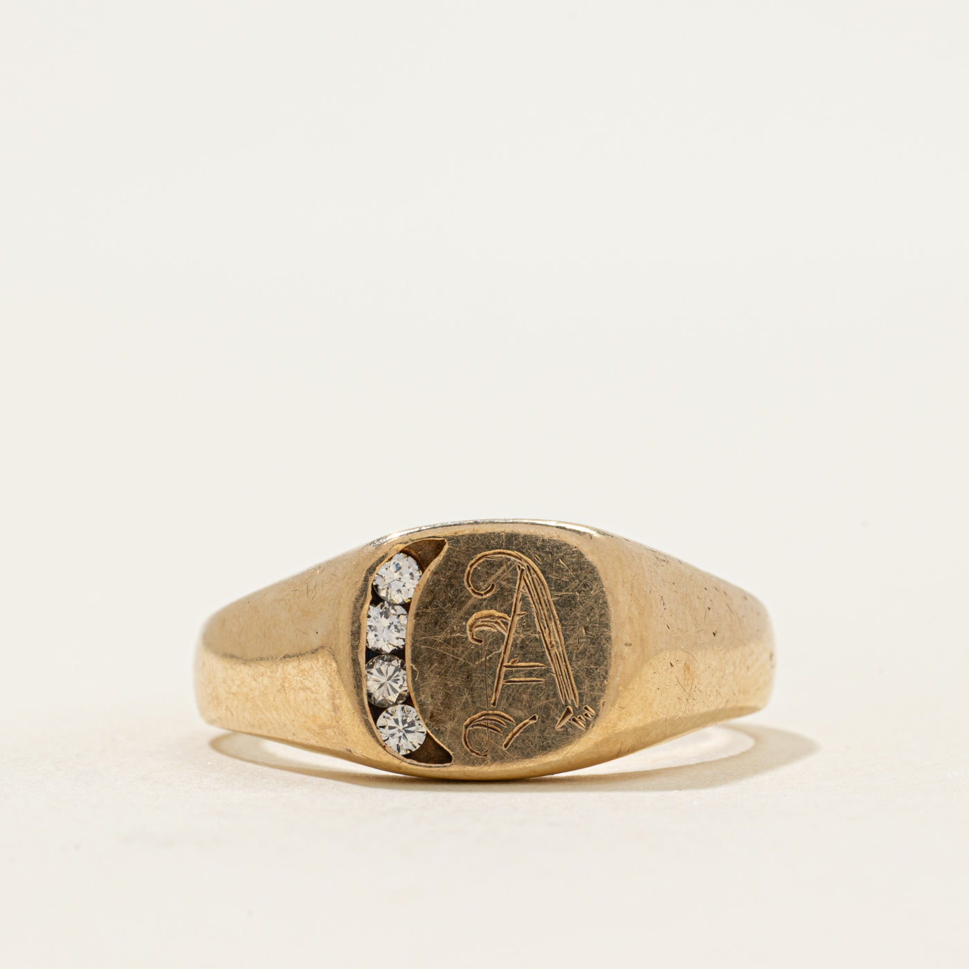 Diamond 'A' Signet Ring | 0.12ctw | SZ 10.75