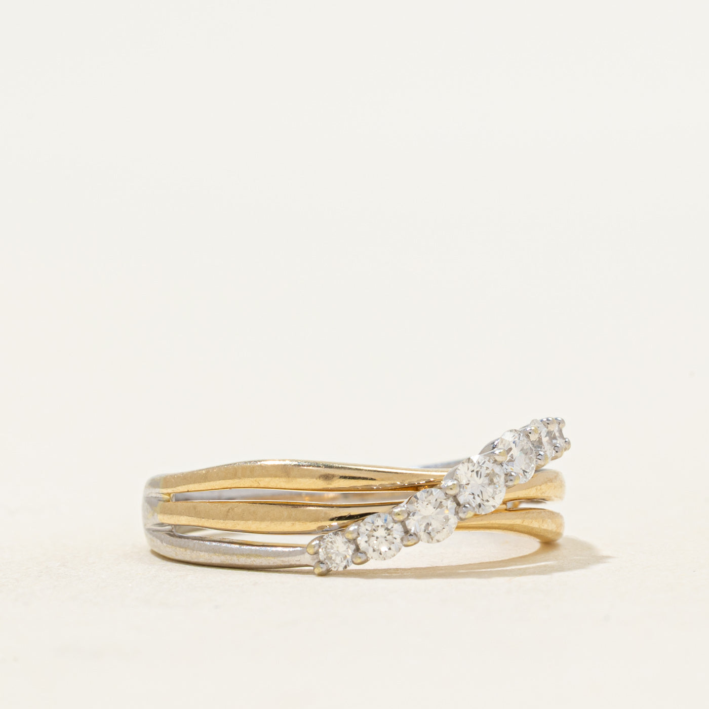 Two Tone Diamond Cross Over Ring | 0.32ctw | SZ 7