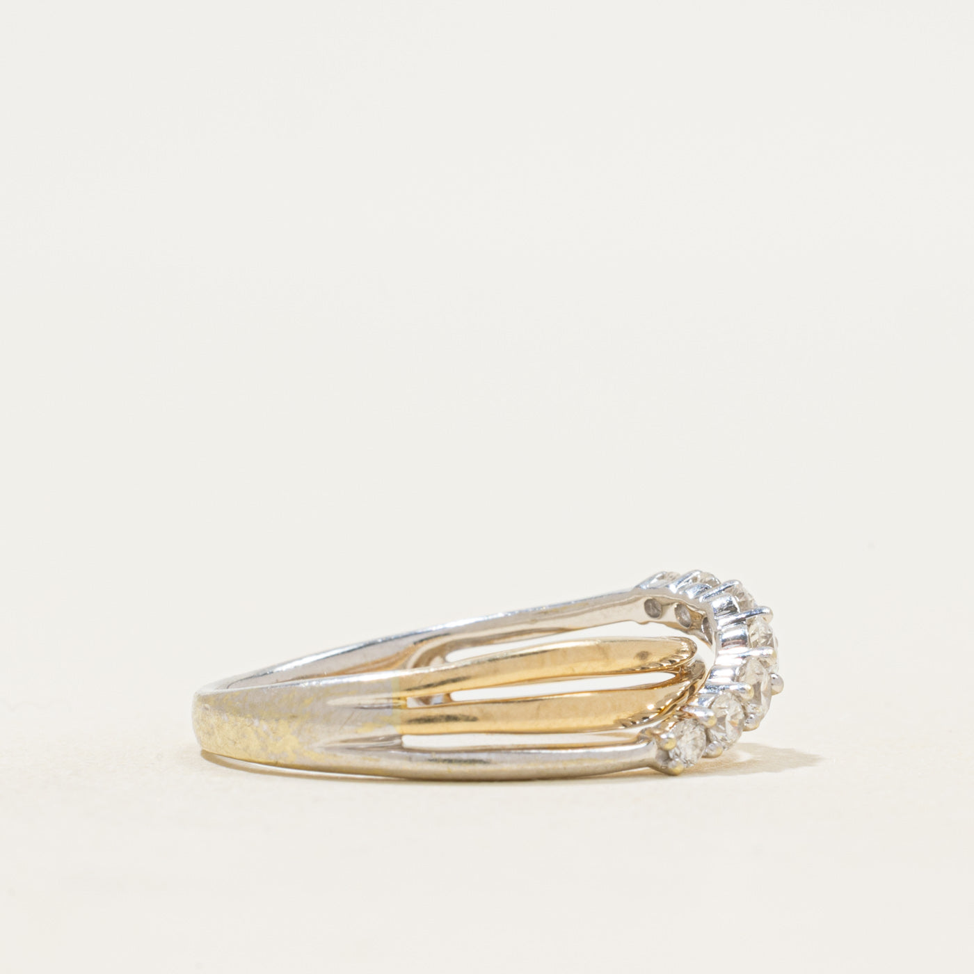 Two Tone Diamond Cross Over Ring | 0.32ctw | SZ 7
