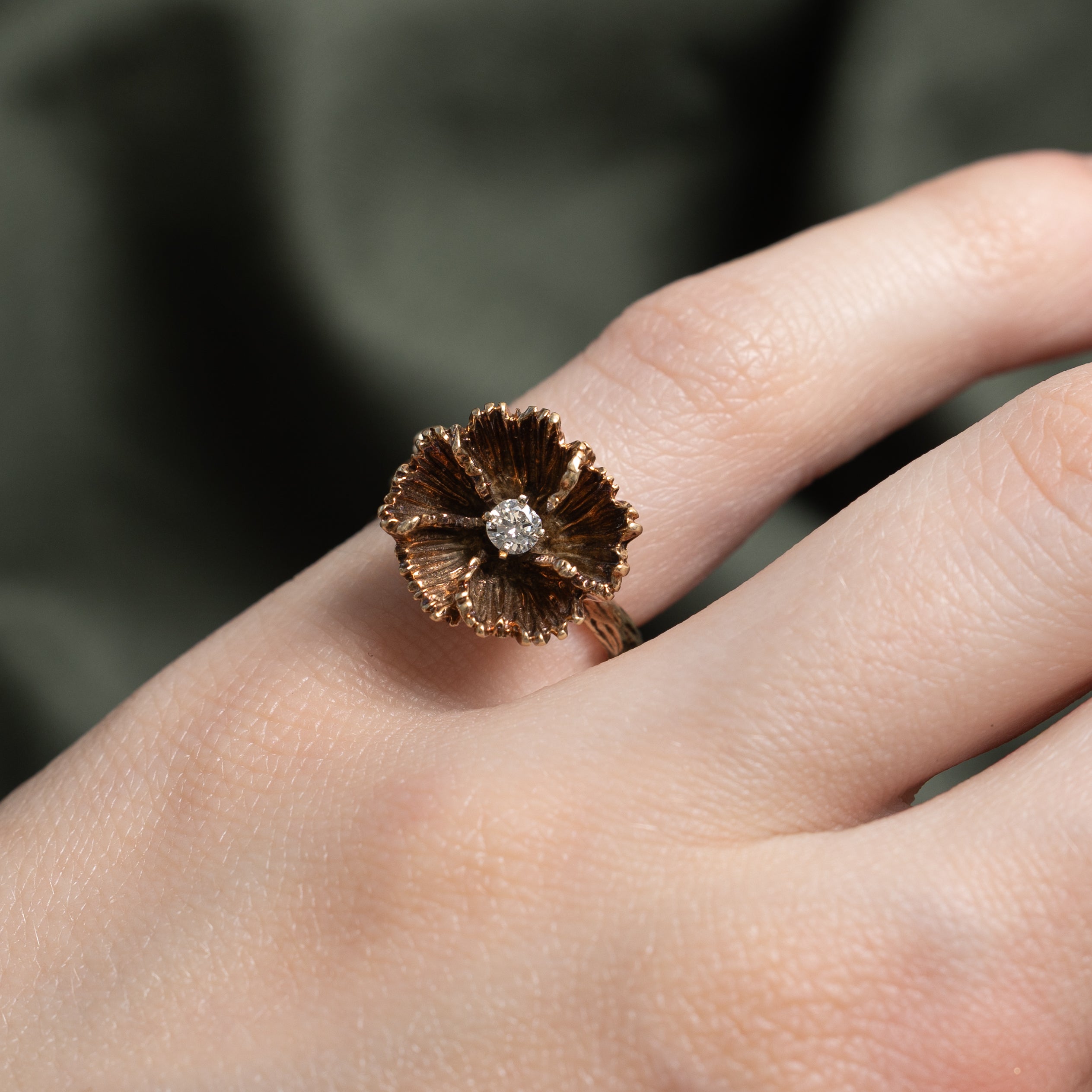 Diamond Textured Flower Cocktail Ring | 0.10ct | SZ 3.75