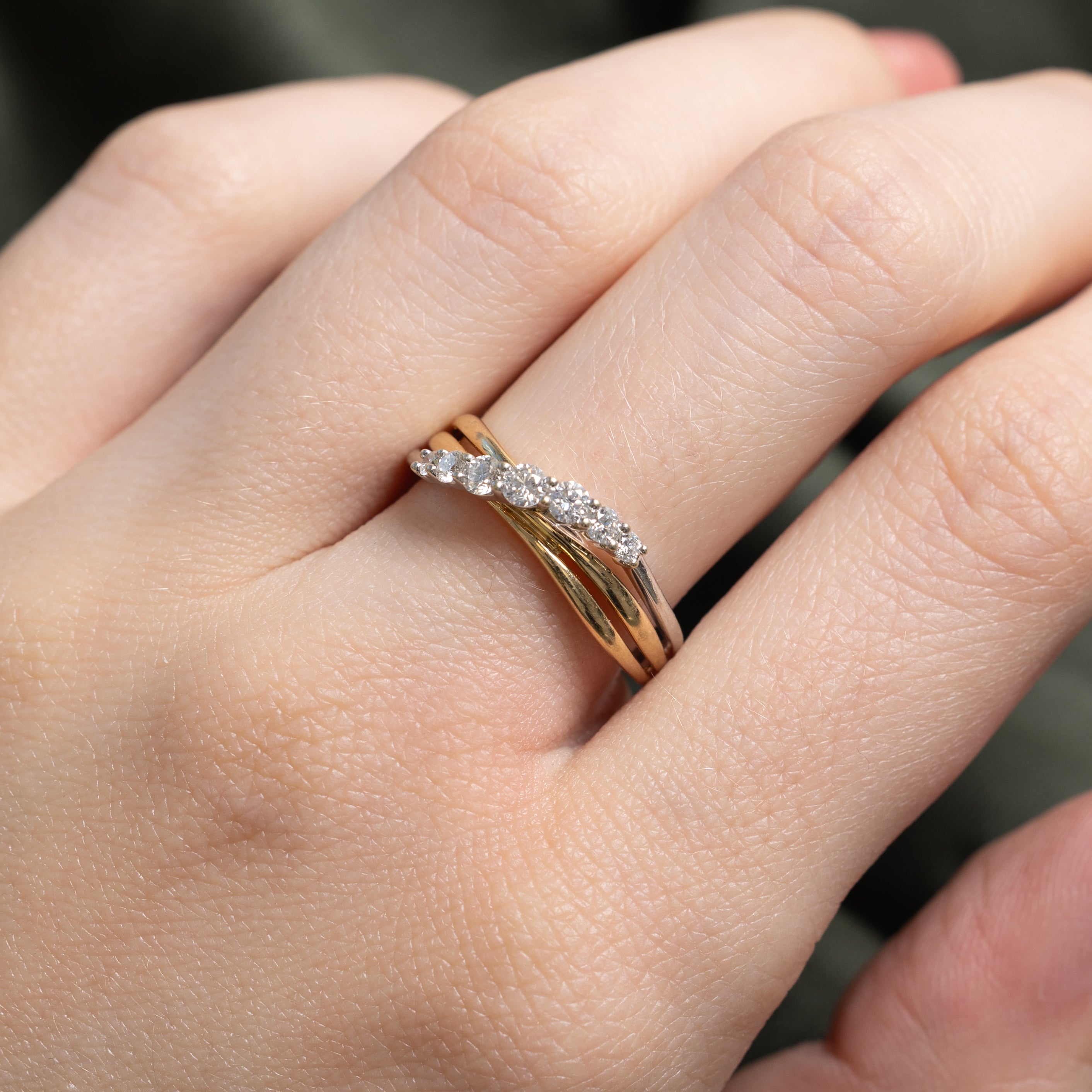 Two Tone Diamond Cross Over Ring | 0.32ctw | SZ 7