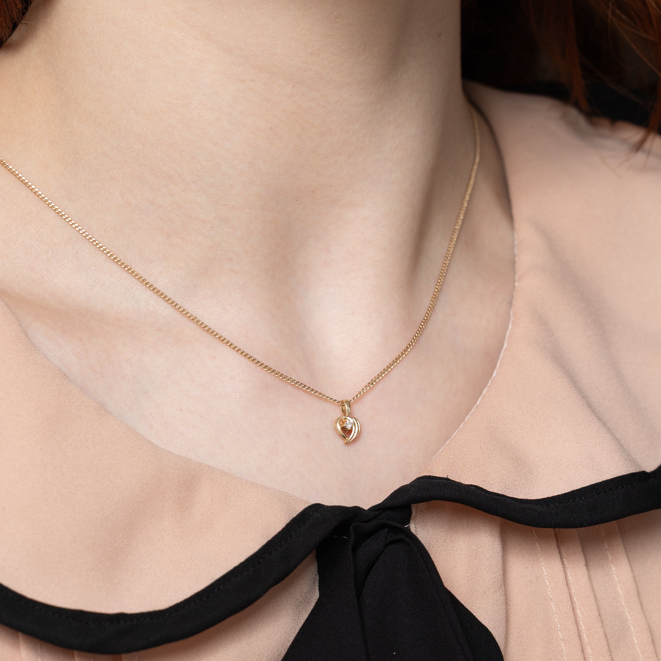 Single Diamond Grooved Heart Pendant | 0.03ct