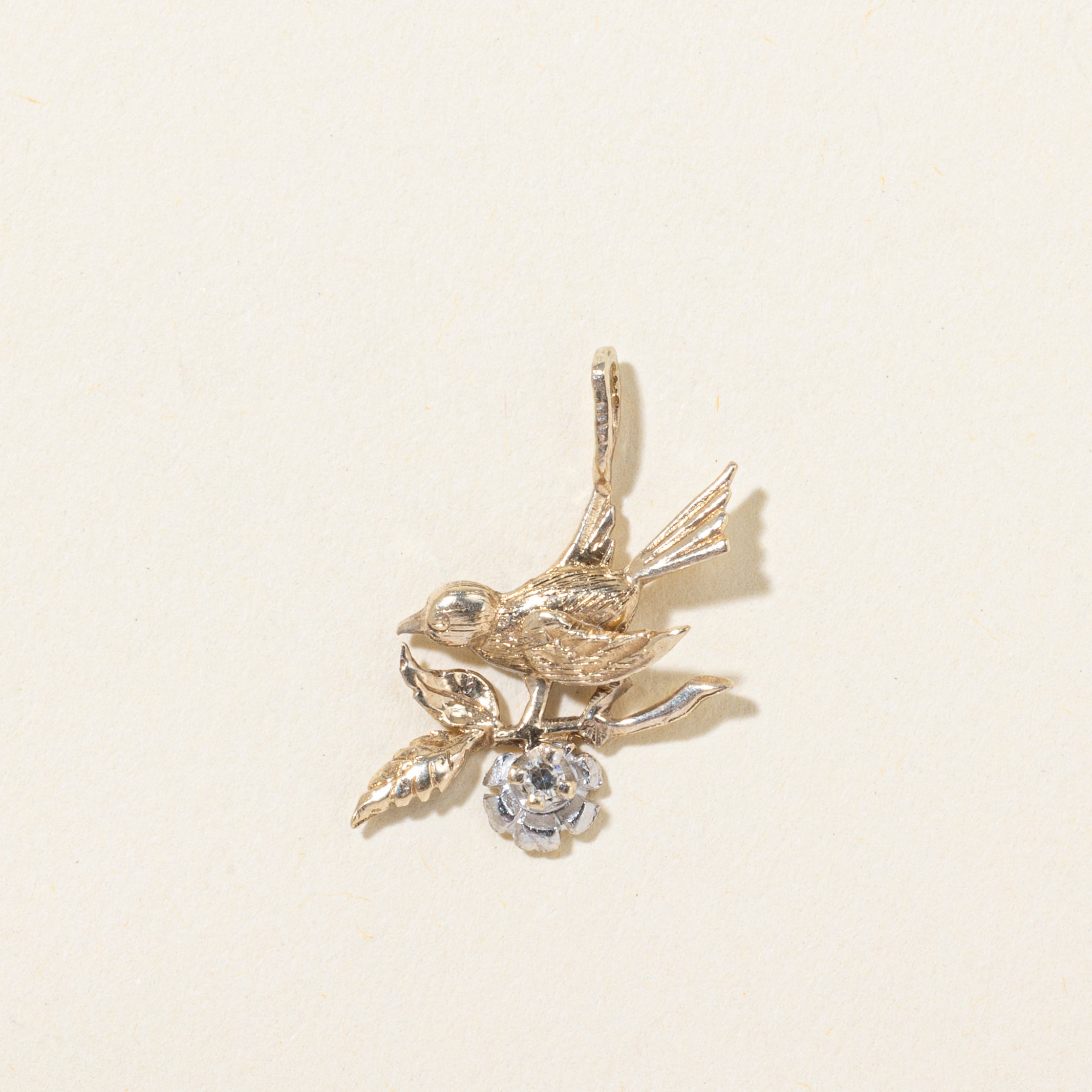 Diamond Bird & Flower Pendant | 0.02ct