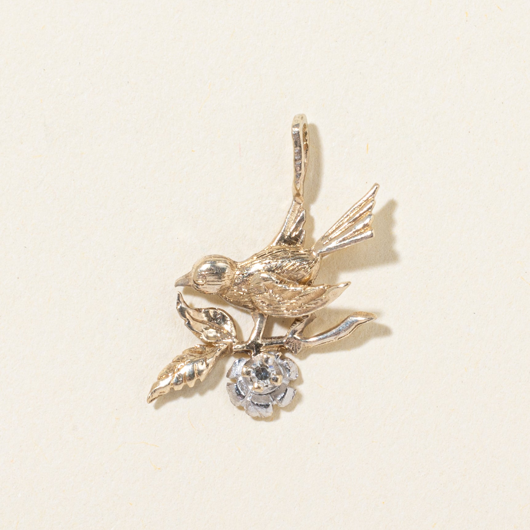 Diamond Bird & Flower Pendant | 0.02ct