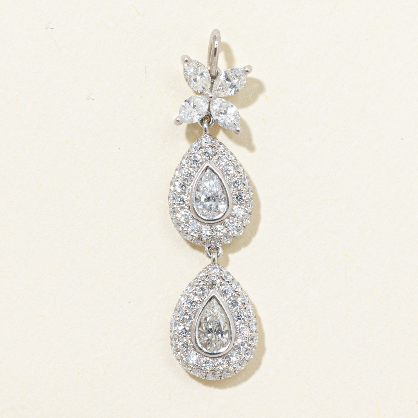 18k Diamond Floral & Pear Shaped Drop Pendant | 1.56ctw