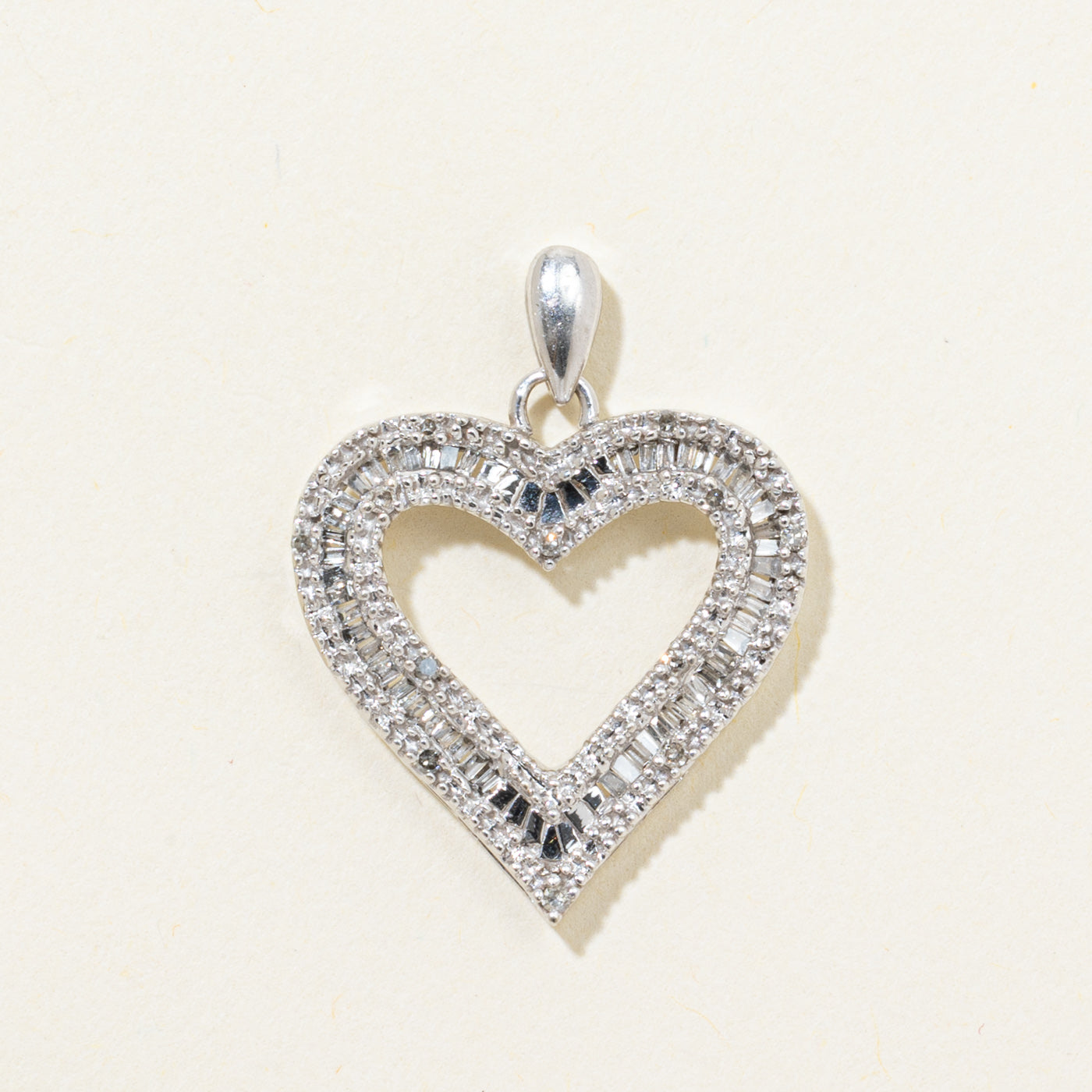 Baguette Cut Diamond Open Heart Pendant | 0.20ctw