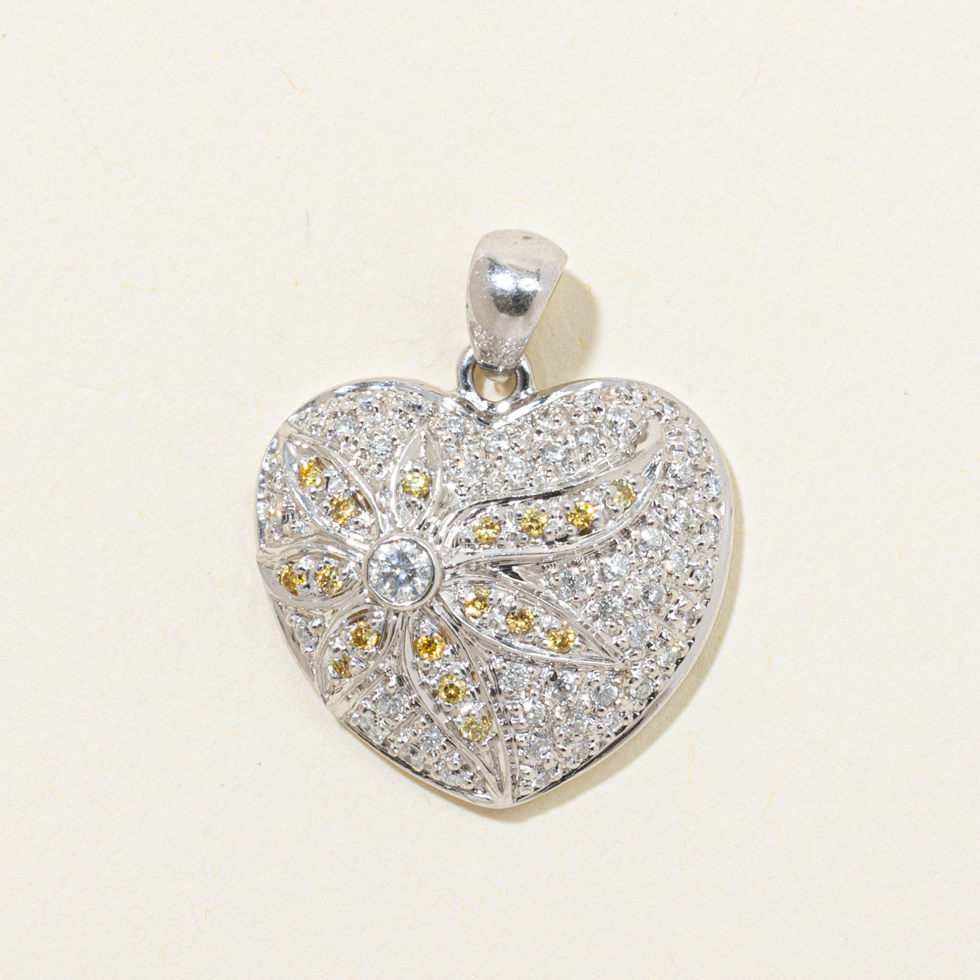 Pave Set Yellow & White Diamond Heart Pendant | 0.38ctw