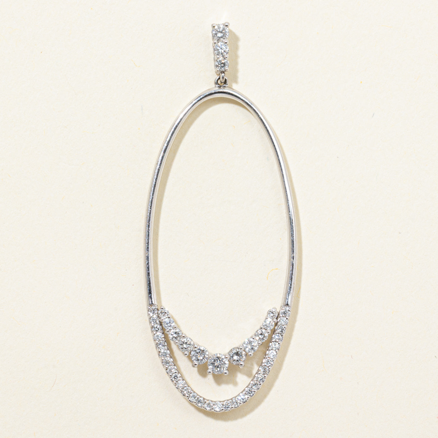 18k White Gold Diamond Oval Pendant | 0.50ctw