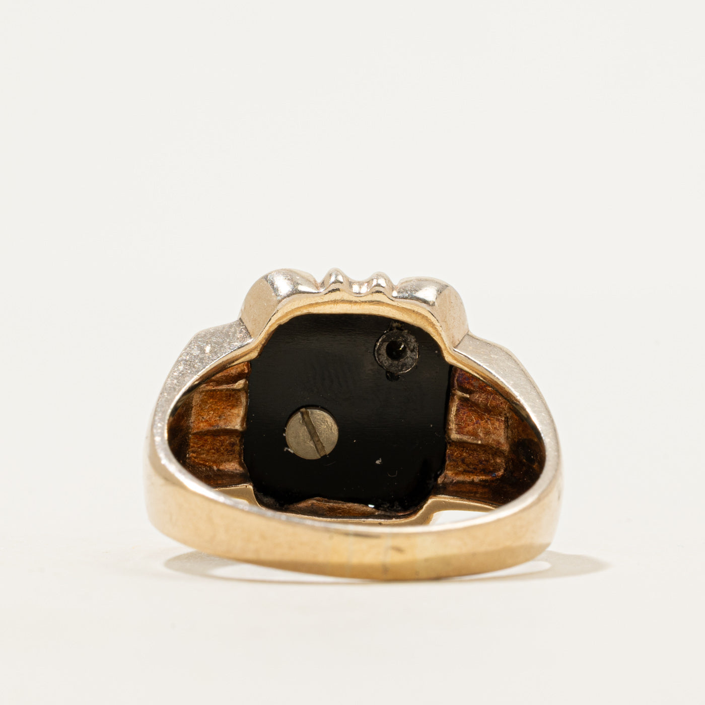 Onyx & Diamond "R" Initial Grooved Signet Ring | 2.60ct, 0.01ct | SZ 12