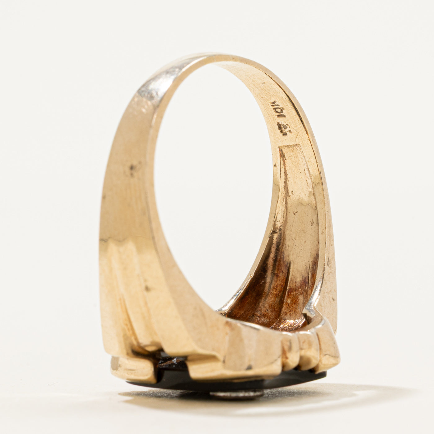 Onyx & Diamond "R" Initial Grooved Signet Ring | 2.60ct, 0.01ct | SZ 12