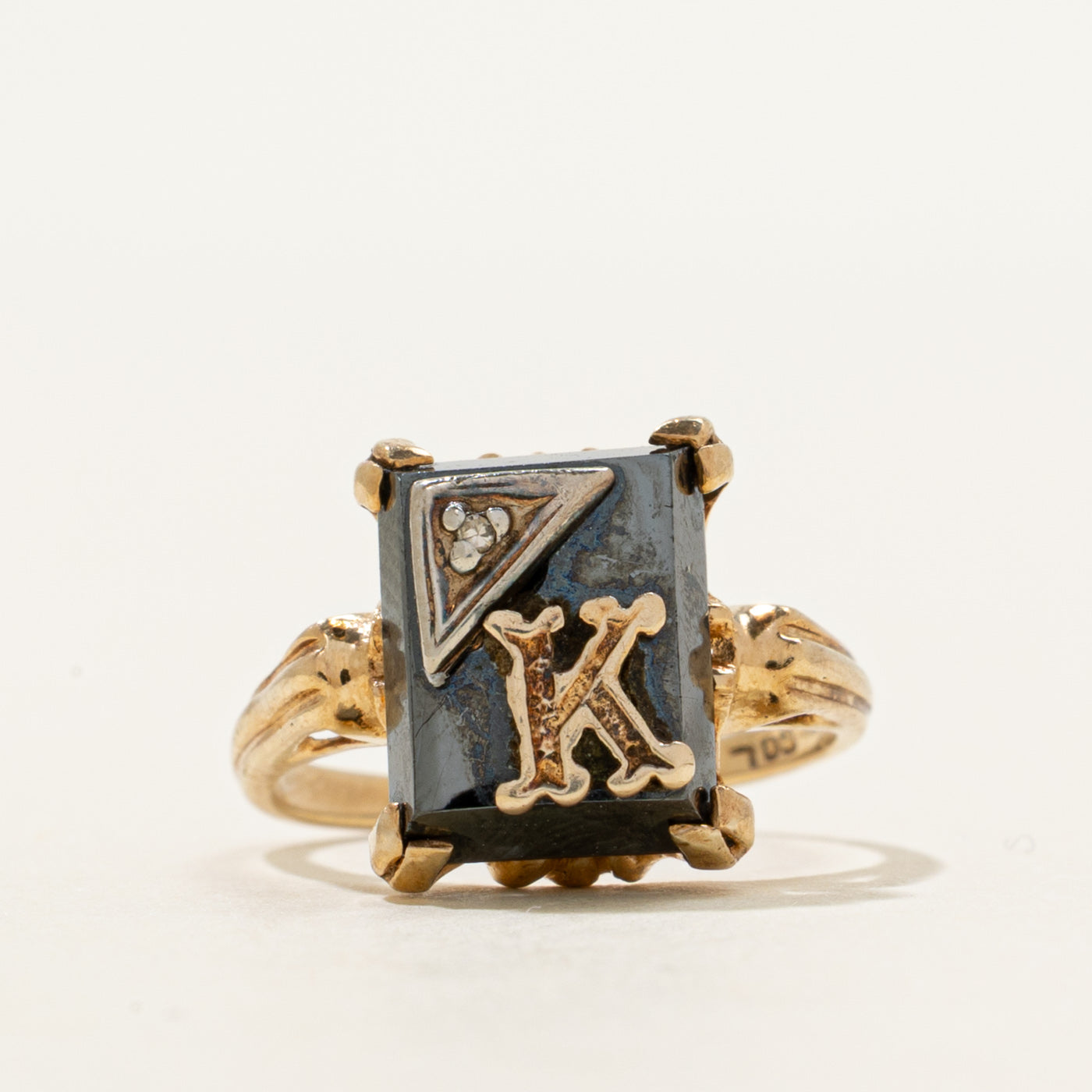 Hematite & Diamond "K" Initial Ring | 3.38ct, 0.001ct | SZ 3.25