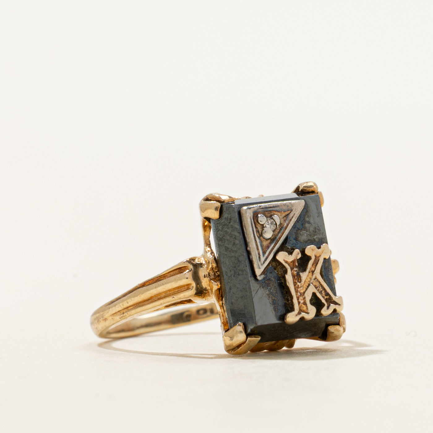 Hematite & Diamond "K" Initial Ring | 3.38ct, 0.001ct | SZ 3.25