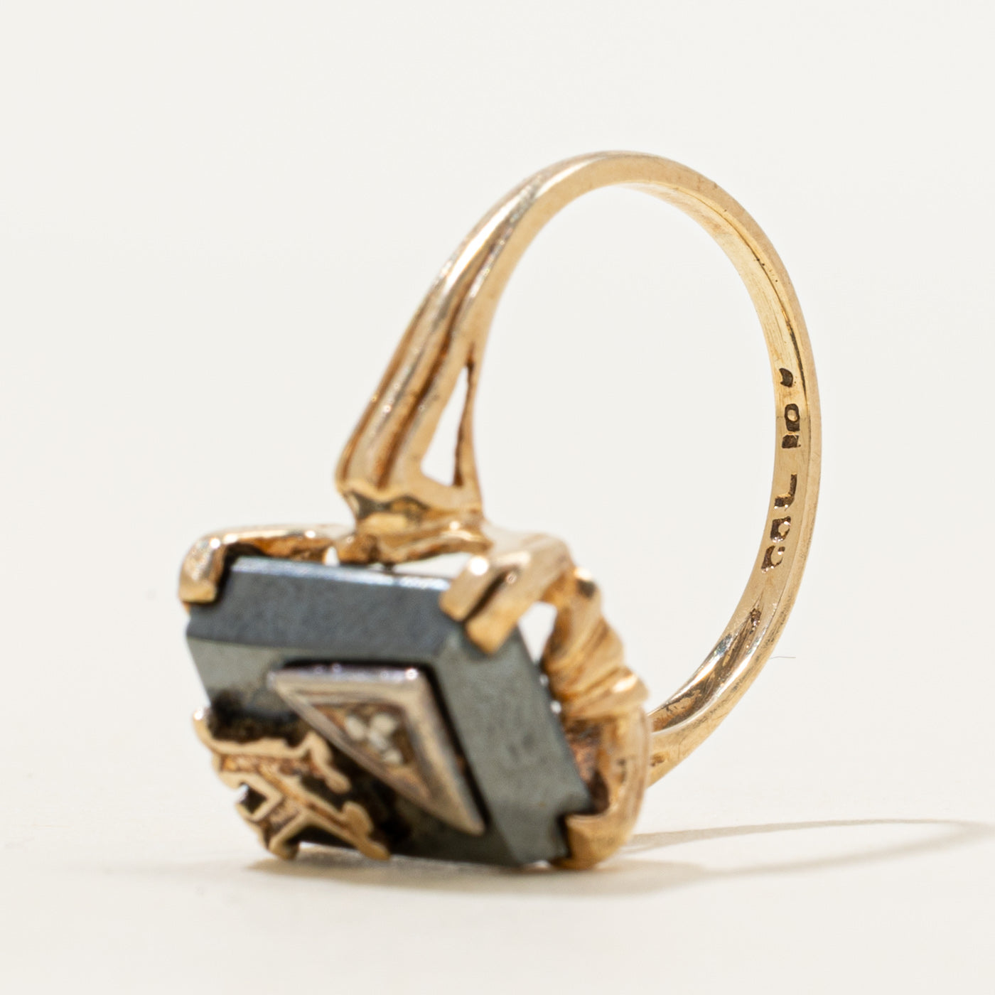 Hematite & Diamond "K" Initial Ring | 3.38ct, 0.001ct | SZ 3.25
