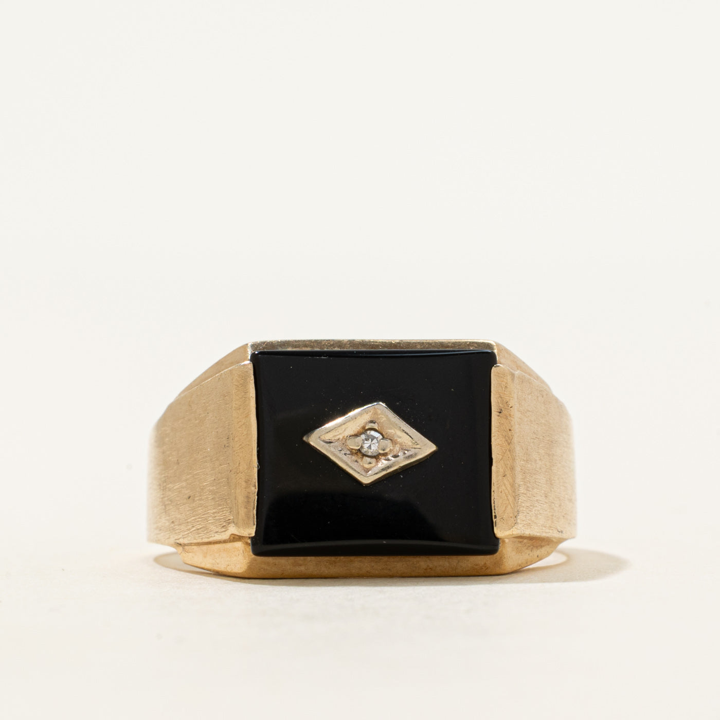 Onyx & Diamond Signet Ring | 1.84ct, 0.005ct | SZ 9