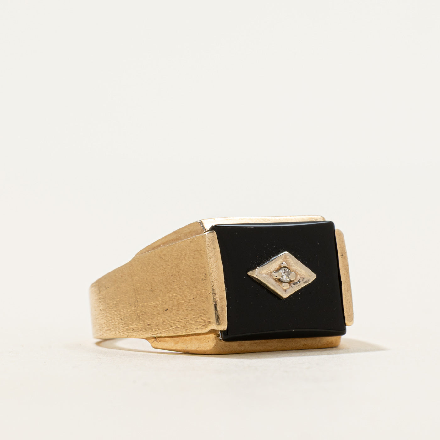 Onyx & Diamond Signet Ring | 1.84ct, 0.005ct | SZ 9