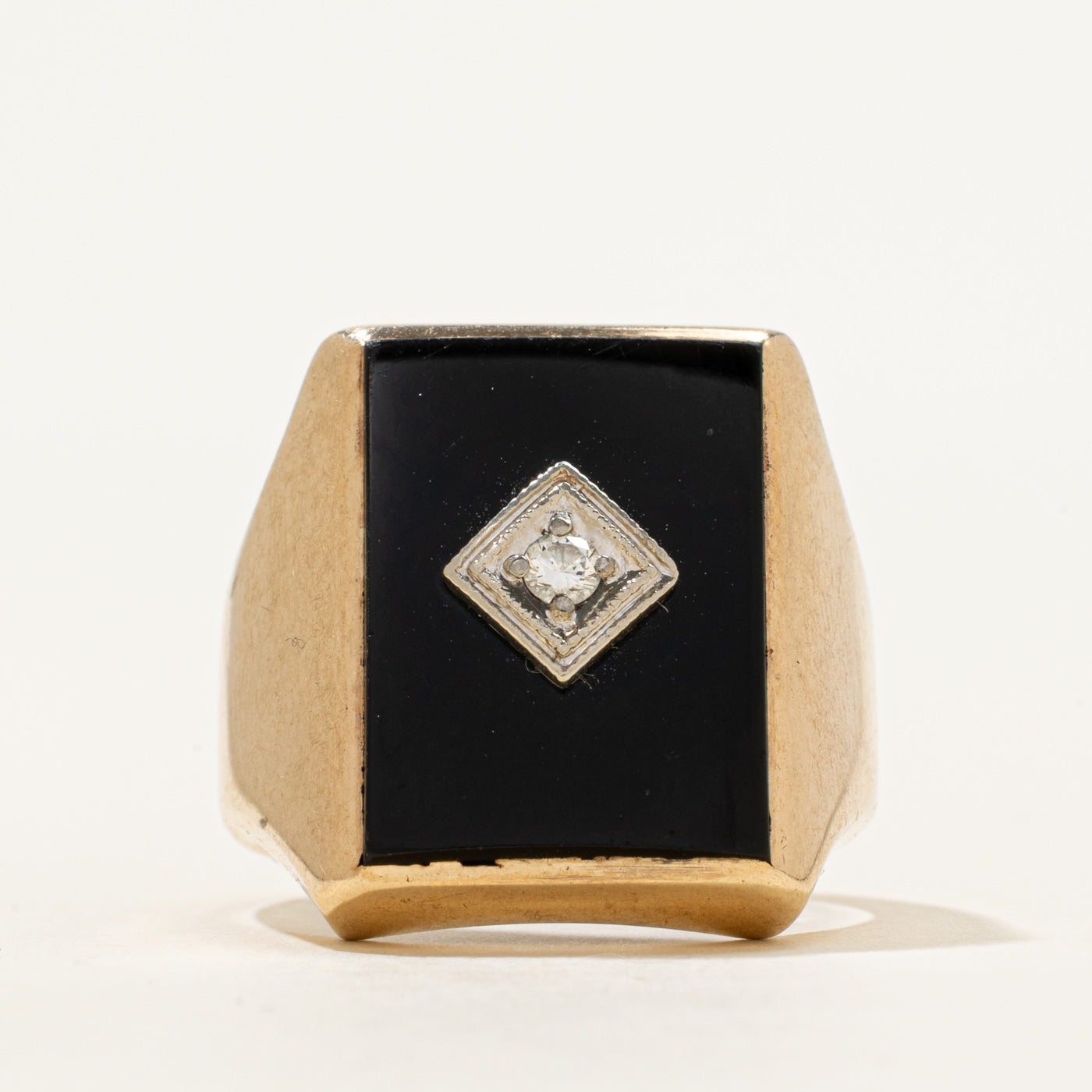 Flush Set Onyx & Diamond Signet Ring | 4.73ct, 0.05ct | SZ 8.25