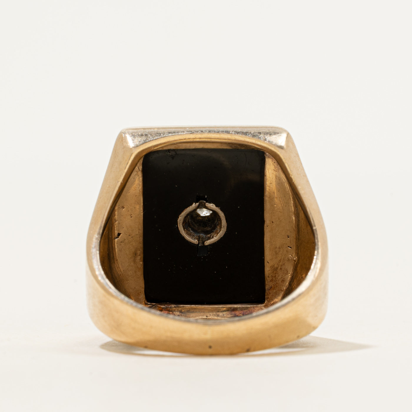 Flush Set Onyx & Diamond Signet Ring | 4.73ct, 0.05ct | SZ 8.25