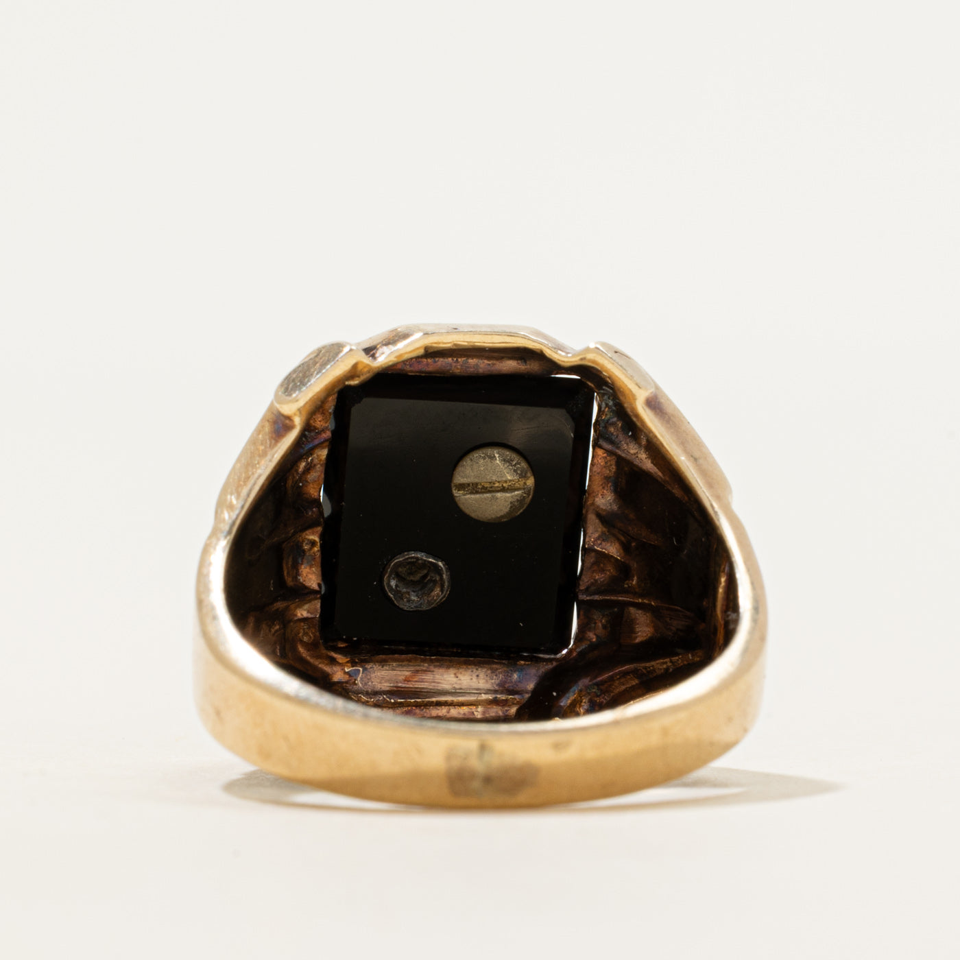 Onyx & Diamond "J" Initial Grooved Signet Ring | 2.27ct, 0.005ct | SZ 8.5