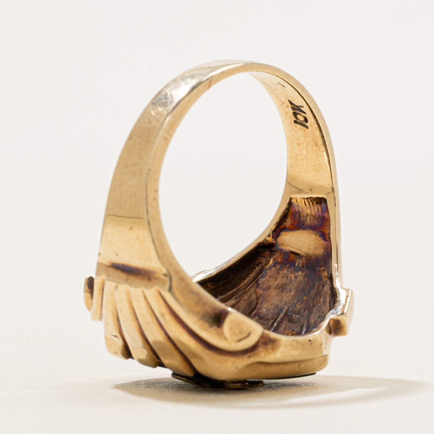 Onyx & Diamond "J" Initial Grooved Signet Ring | 2.27ct, 0.005ct | SZ 8.5