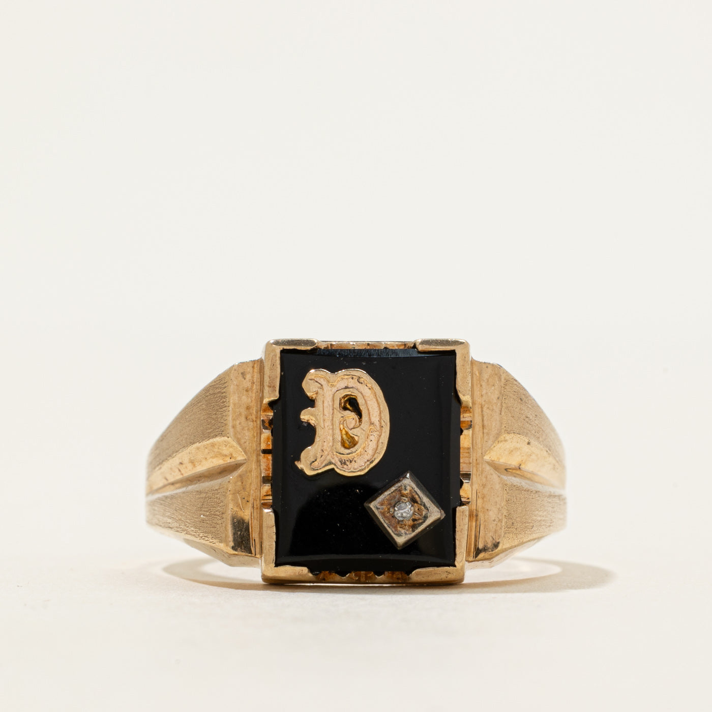Onyx & Diamond "D" Initial Signet Ring | 2.50ct, 0.005ct | SZ 12.5