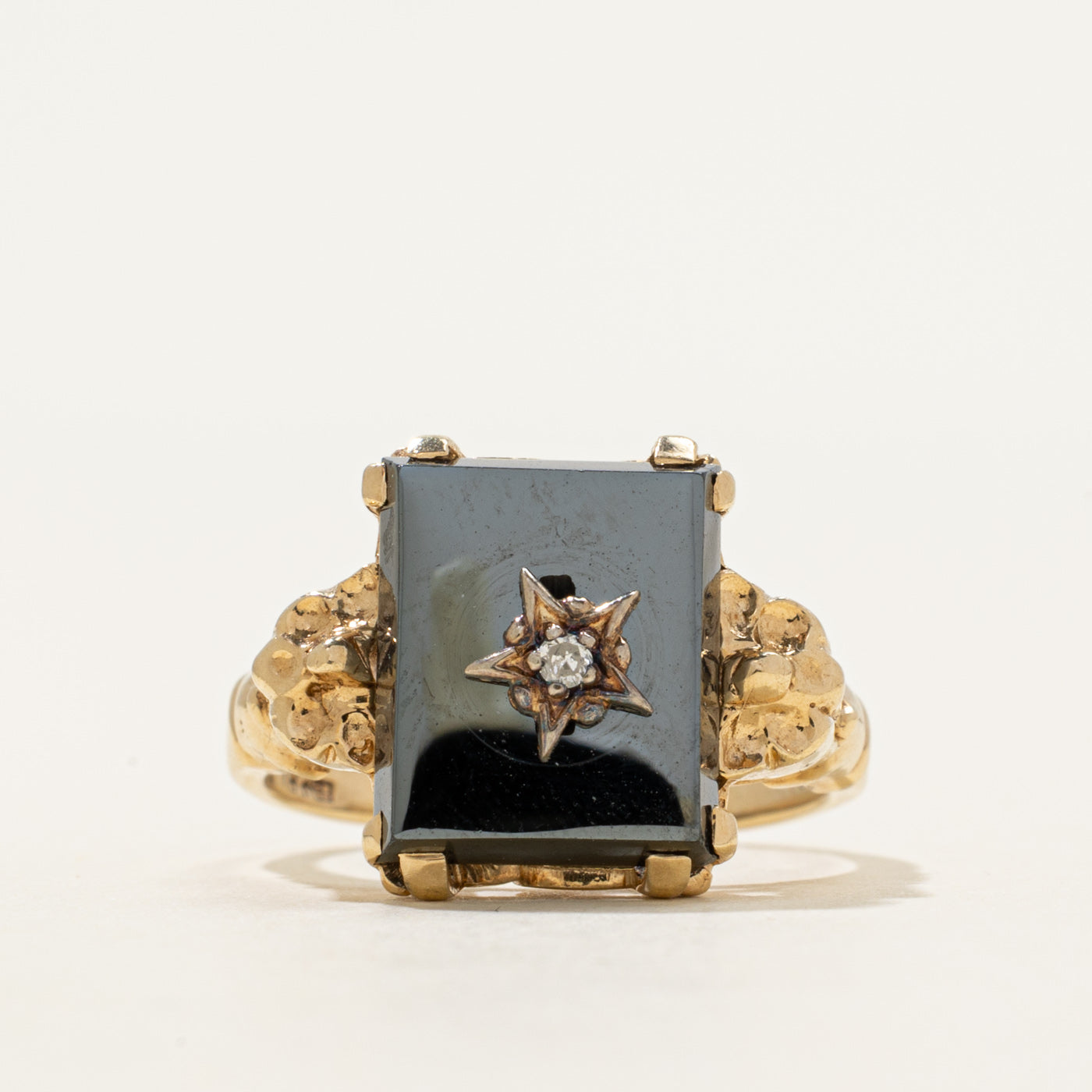 Hematite & Diamond Textured Ring | 4.40ct, 0.01ct | SZ 6.5