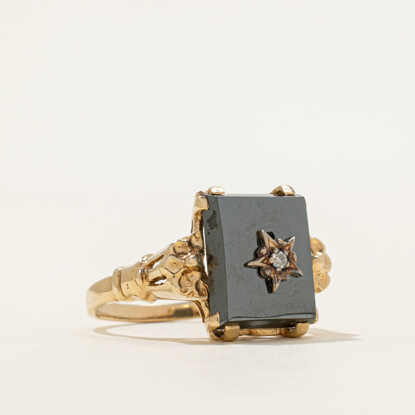 Hematite & Diamond Textured Ring | 4.40ct, 0.01ct | SZ 6.5