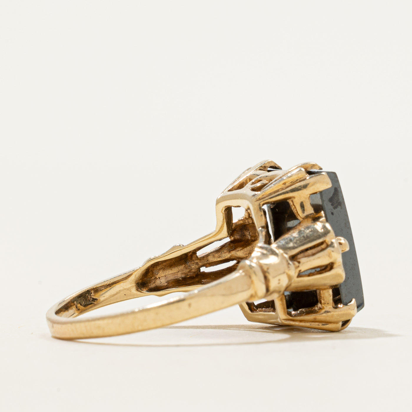 Hematite & Diamond Textured Ring | 4.40ct, 0.01ct | SZ 6.5