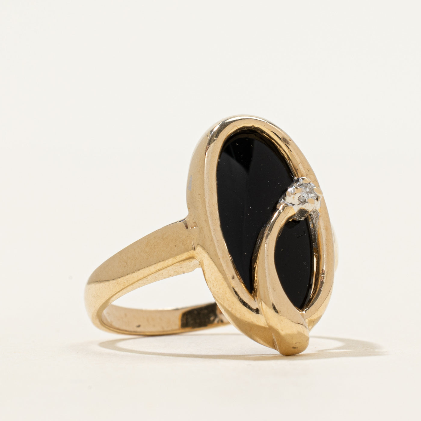 Bezel Set Onyx & Diamond Ring | 4.09ct, 0.02ct | SZ 5