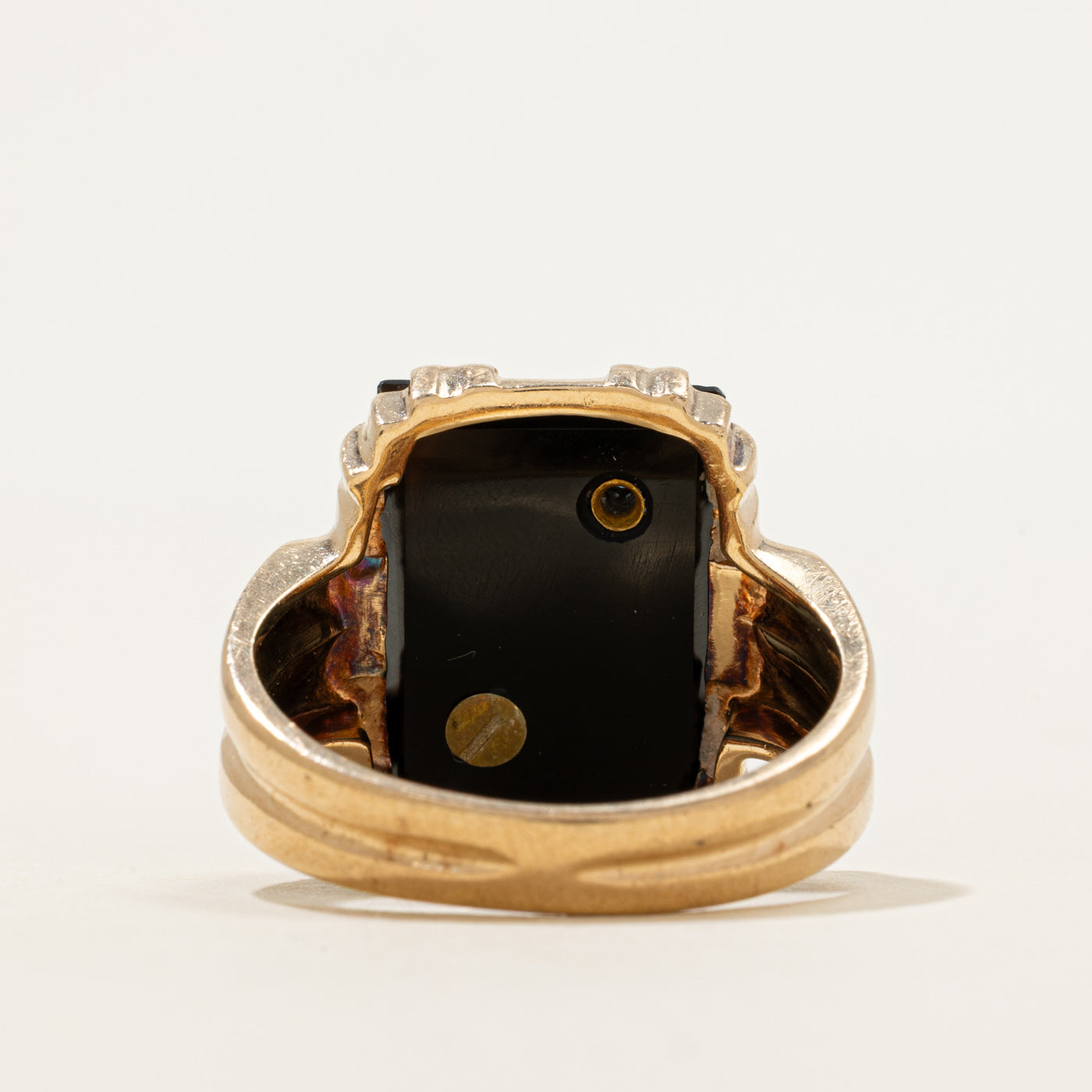 Onyx & Diamond "A" Initial Grooved Ring | 5.88ct, 0.02ct | SZ 9